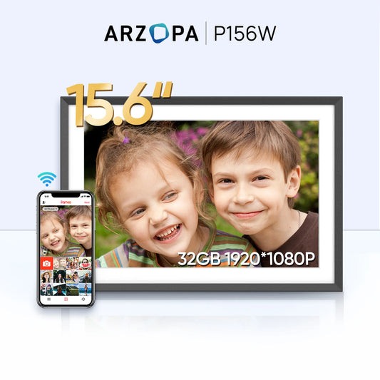 ARZOPA Digital Picture Frame 15.6" Large Wifi Digital Electronic Photo Frame with 32GB Storage, 1920x1080 FHD Touch Screen