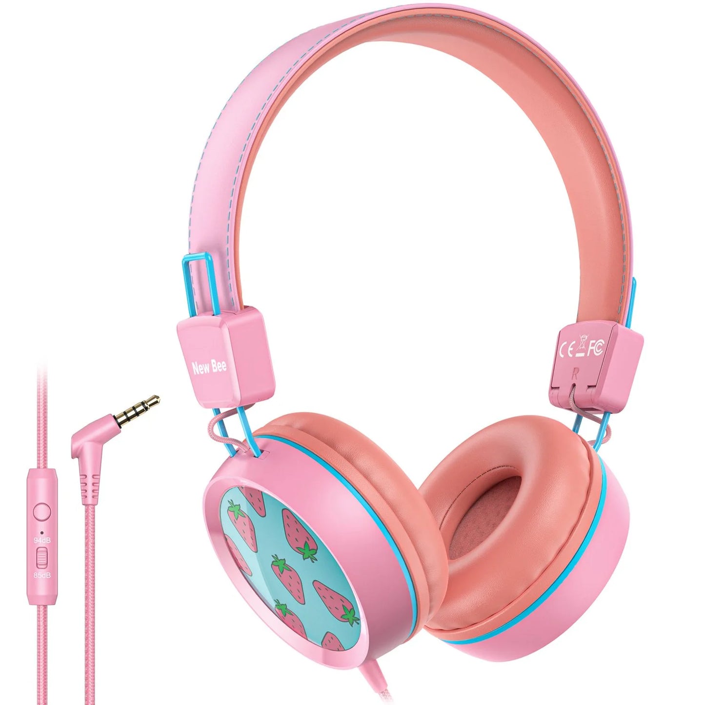 2PC Kids Headphones with Microphone, HD Stereo, Safe Volume Limit 85Db/94Db, Eco-Friendly, Foldable, Adjustable Headband, 3.5Mm Jack for School /Pc/Mac/Tablet (Pink&Blue)