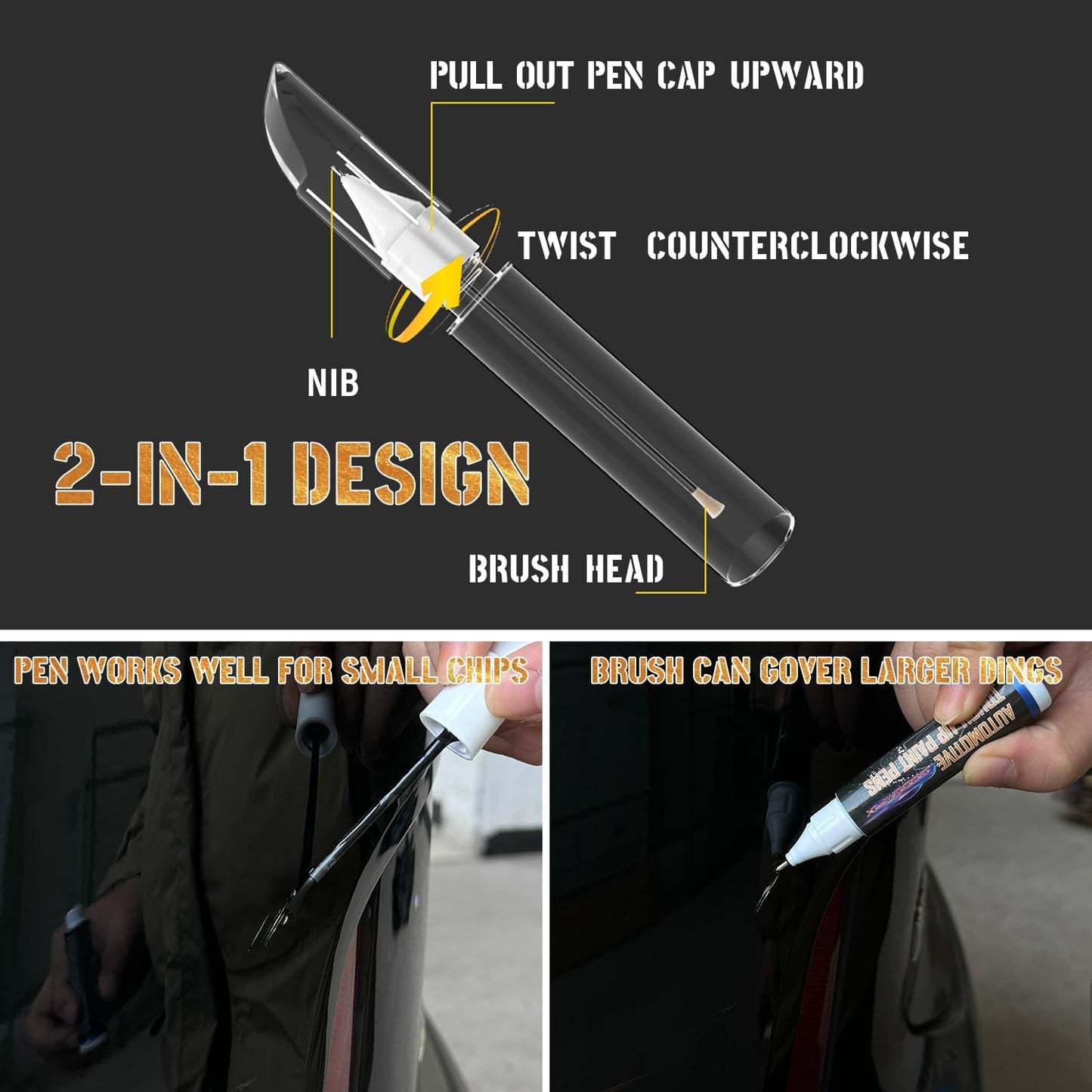 Black Touch up Paint for Cars, Car Scratch Repair Touch up Paint Pen, 2 in 1 Auto Touch up Paint Pen, Universal Color Black Car Paint