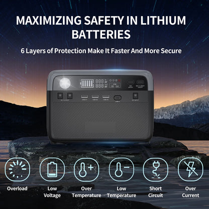 300W(Peack 600W) Portable Power Station 296Wh Capacity Lithium Battery Solar Generator Fast Charging (Solar Panel Optional) for Home Backup Outdoor Camping