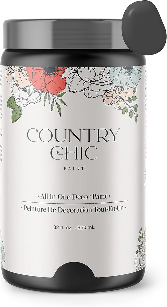 Country Chic All-In-One Chalk Paint for Furniture, Cabinets, Home Decor, Eco-Friendly, Matte Finish, Built-In Primer & Top Coat for Wood, Metal - Liquorice (Black) - Quart 32 Oz (950 Ml)