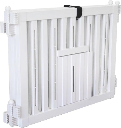 Foldable Plastic Dog Playpen, 4 Panels Pet Fence with Doors for Small Cats and Dogs, Portable Pet Barrier for Indoor and Outdoor, Easy to Assemble (White with Door)