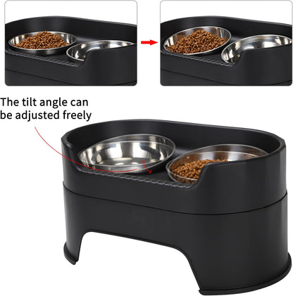 Raised Dog Bowls,Stainless Steel Dog Food Dish and Pet Water Bowls,Elevated Height Adjustable Double Bowl with Stand for Small Medium Dogs and Cats (New Black)