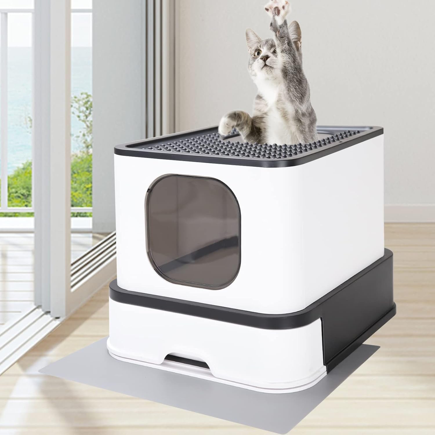 Stainless Steel Enclosed Cat Litter Box : Large Top-Entry Leak-Proof Reduces Odor, for Indoor Use Cat Owners (Carbon Black)