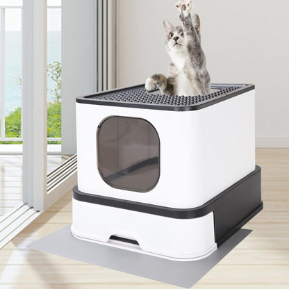 Stainless Steel Enclosed Cat Litter Box : Large Top-Entry Leak-Proof Reduces Odor, for Indoor Use Cat Owners (Carbon Black)