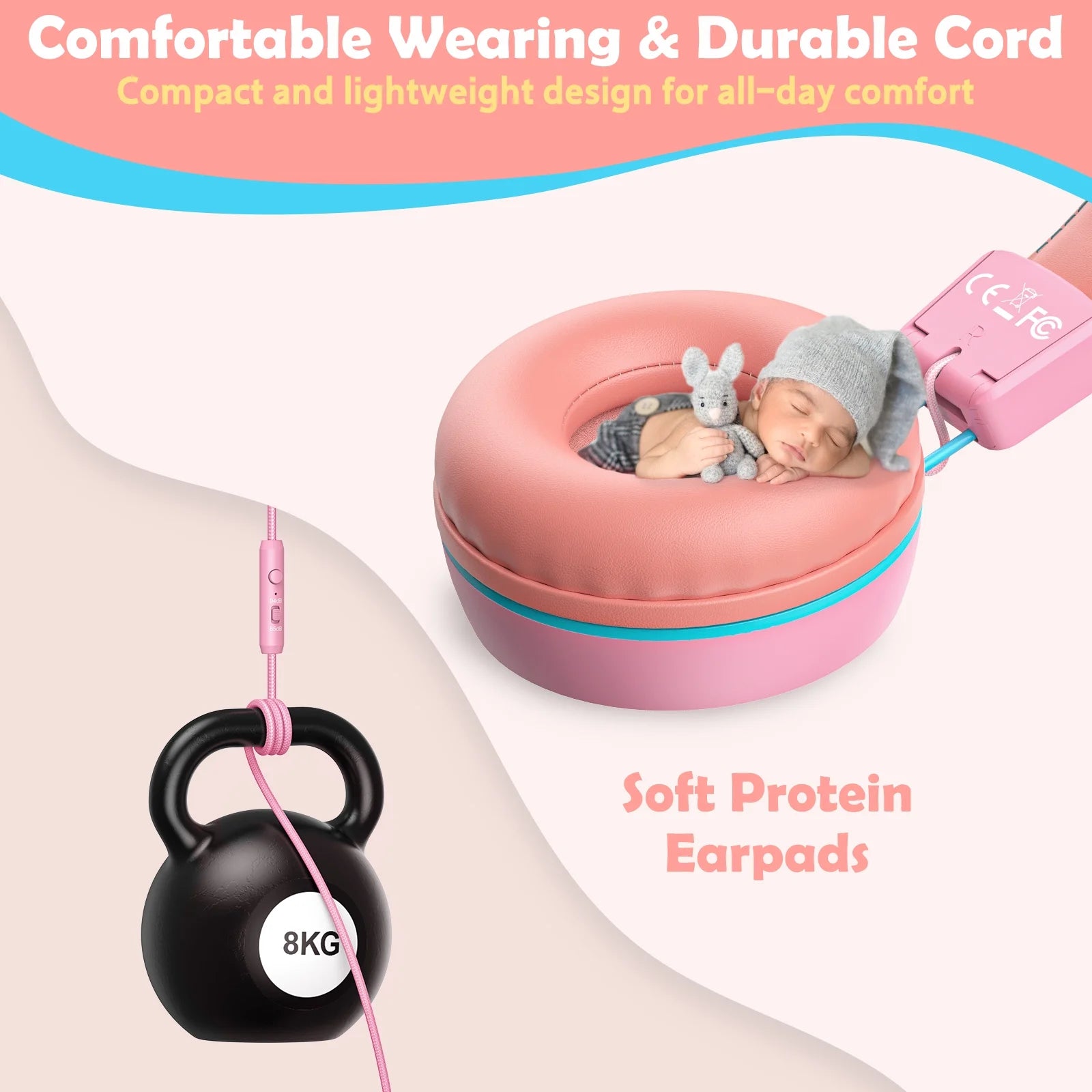 2PC Kids Headphones with Microphone, HD Stereo, Safe Volume Limit 85Db/94Db, Eco-Friendly, Foldable, Adjustable Headband, 3.5Mm Jack for School /Pc/Mac/Tablet (Pink&Blue)