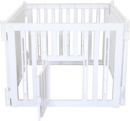 Foldable Plastic Dog Playpen, 4 Panels Pet Fence with Doors for Small Cats and Dogs, Portable Pet Barrier for Indoor and Outdoor, Easy to Assemble (White with Door)