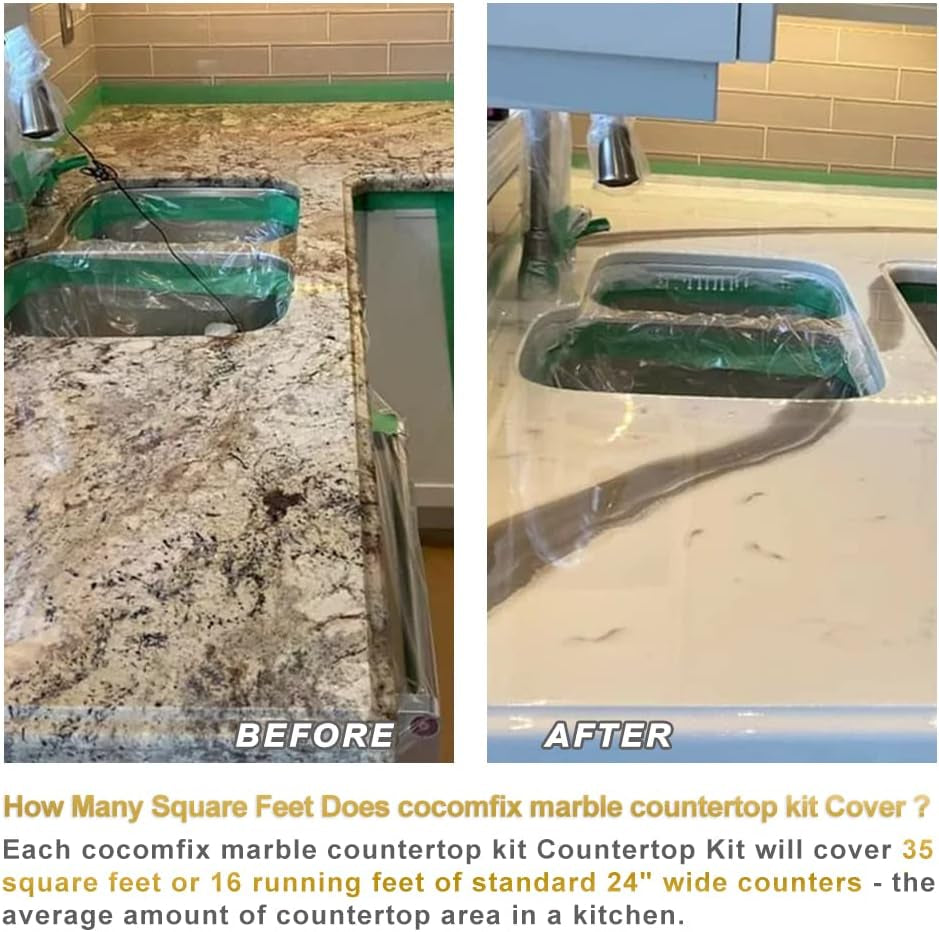 White Marble Countertop Paint Kit - 25X Thick High-Gloss Epoxy Countertop Kit. Works on Kitchen Bathroom - Granite, Marble, Corian and Other Natural Stone Surfaces.