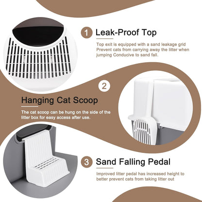 Cat Litter Box with Lid, Increased Entrance Height, Top Entry Enclosed Litter Box with Door, Easy to Install, Suitable for Cats up to 7.5 Lbs (Gray,Small)