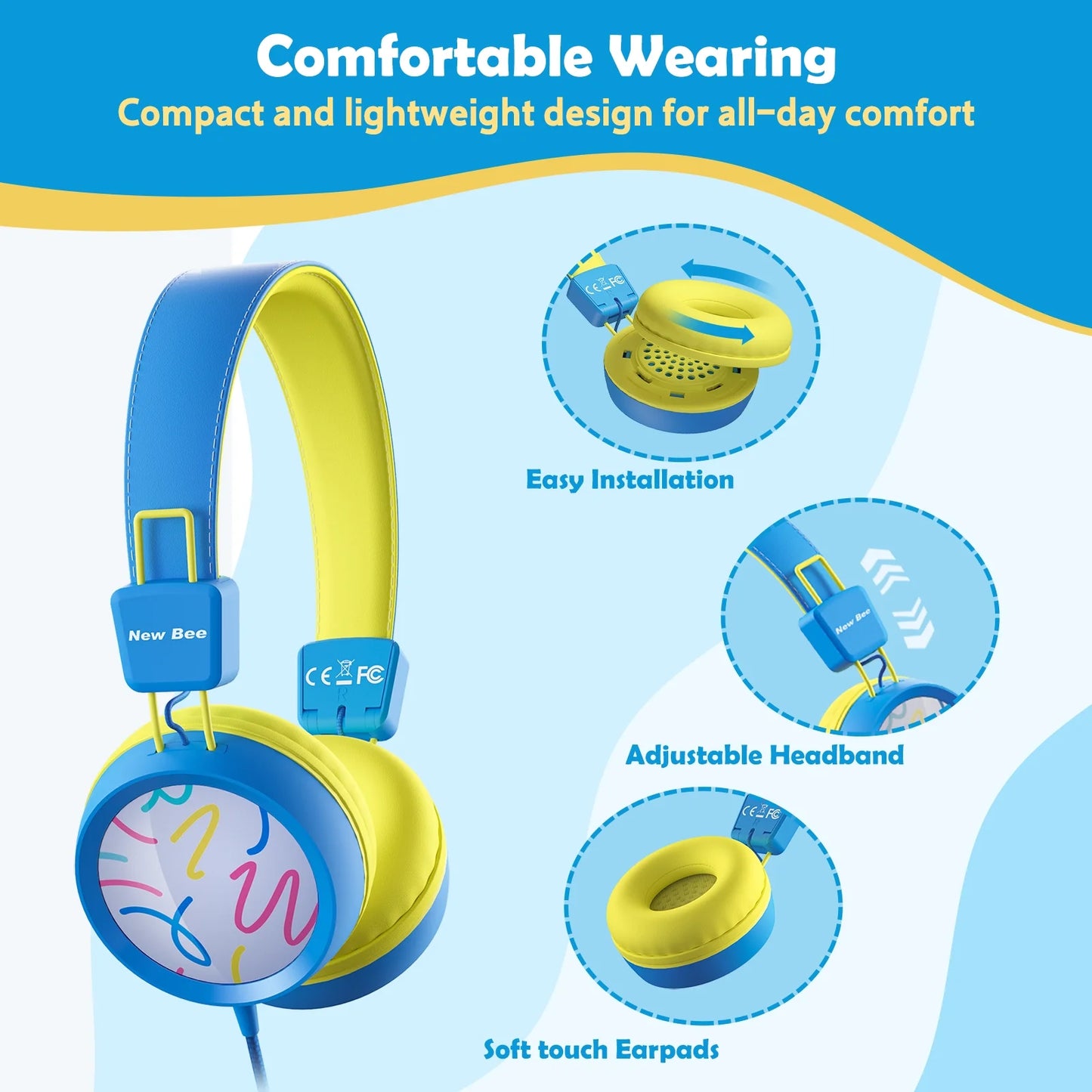 2PC Kids Headphones with Microphone, HD Stereo, Safe Volume Limit 85Db/94Db, Eco-Friendly, Foldable, Adjustable Headband, 3.5Mm Jack for School /Pc/Mac/Tablet (Pink&Blue)