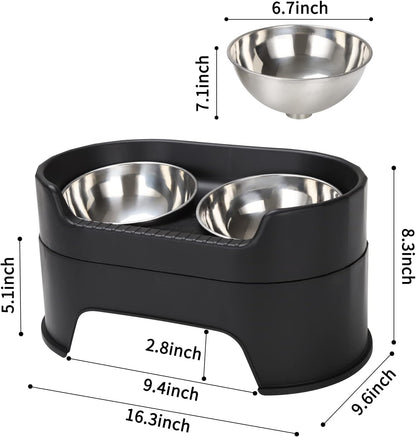 Raised Dog Bowls,Stainless Steel Dog Food Dish and Pet Water Bowls,Elevated Height Adjustable Double Bowl with Stand for Small Medium Dogs and Cats (New Black)