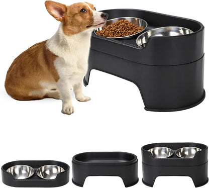 Raised Dog Bowls,Stainless Steel Dog Food Dish and Pet Water Bowls,Elevated Height Adjustable Double Bowl with Stand for Small Medium Dogs and Cats (New Black)