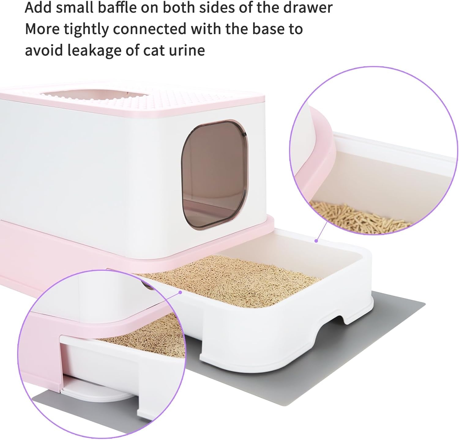 Foldable Cat Litter Box,Cat Box with Drawer, Large Capacity Litter Box with Lid, Top Opening Litter Pan for Small to Big Cats (Pink)