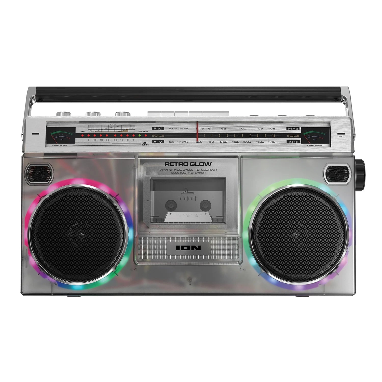 Retro Glow Bluetooth Cassette/Radio Boom Box with LED Lights, Translucent, RETROGLOWXUS