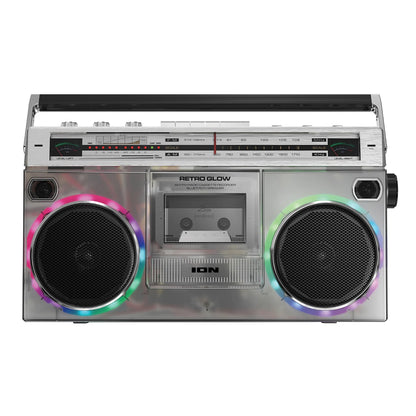 Retro Glow Bluetooth Cassette/Radio Boom Box with LED Lights, Translucent, RETROGLOWXUS
