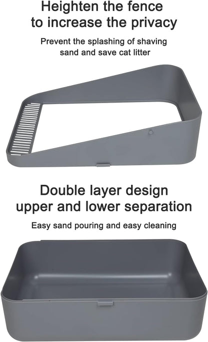 Enclosed Cat Litter Box,Semi-Open Anti-Splashing Cat Litter Box,Durable High Side Sifting Litter Box for Small Cats,Easy to Clean and Assemble (Light Gray,M)