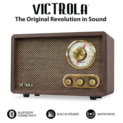 Victrola Retro Bluetooth AM FM Radio Classic Wood Finish Vintage Design