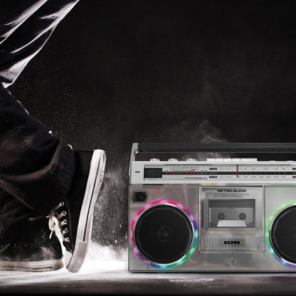 Retro Glow Bluetooth Cassette/Radio Boom Box with LED Lights, Translucent, RETROGLOWXUS