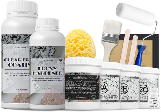 Granite Countertop Paint Kit. Epoxy Counter Top Refinishing Kit for Kitchen Bathroom. 25X Thick Bright Gloss Countertop Coating. (Pearl White)