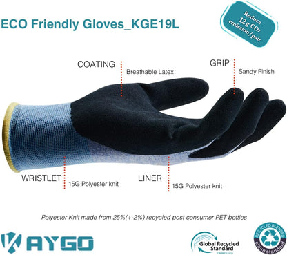 Work Gloves for Women, Eco Friendly Safety Work Gloves with Breathable Rubber Coated, KGE19L,3 Pairs