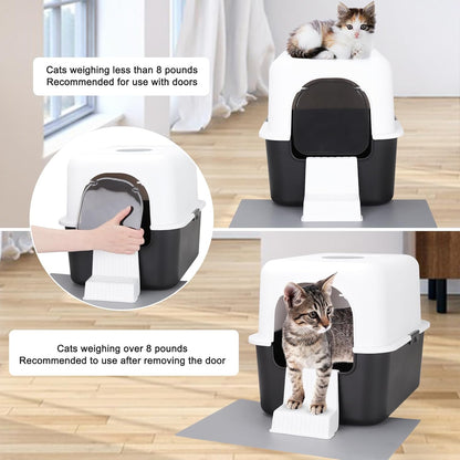 Cat Litter Box with Lid, Increased Entrance Height, Top Entry Enclosed Litter Box with Door, Easy to Install, Suitable for Cats up to 7.5Lbs (Black with Handle,Small)