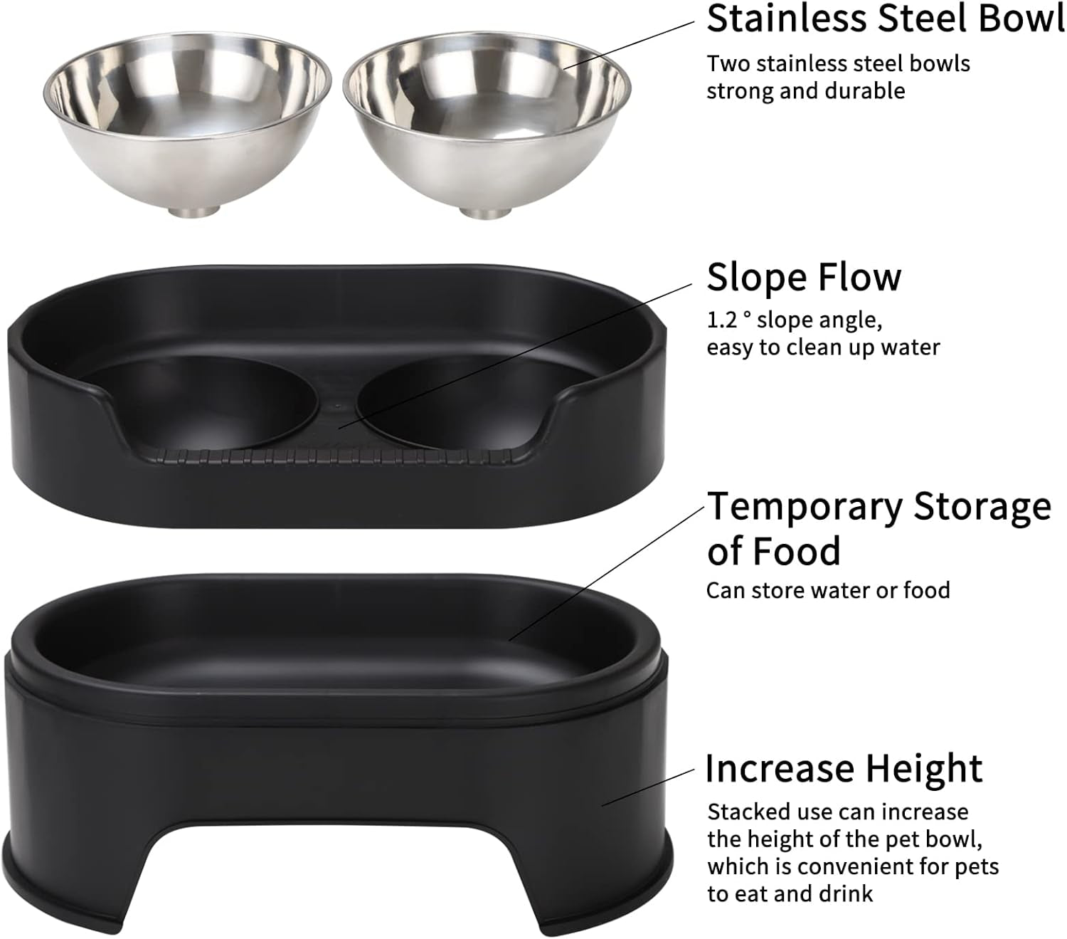 Raised Dog Bowls,Stainless Steel Dog Food Dish and Pet Water Bowls,Elevated Height Adjustable Double Bowl with Stand for Small Medium Dogs and Cats (New Black)