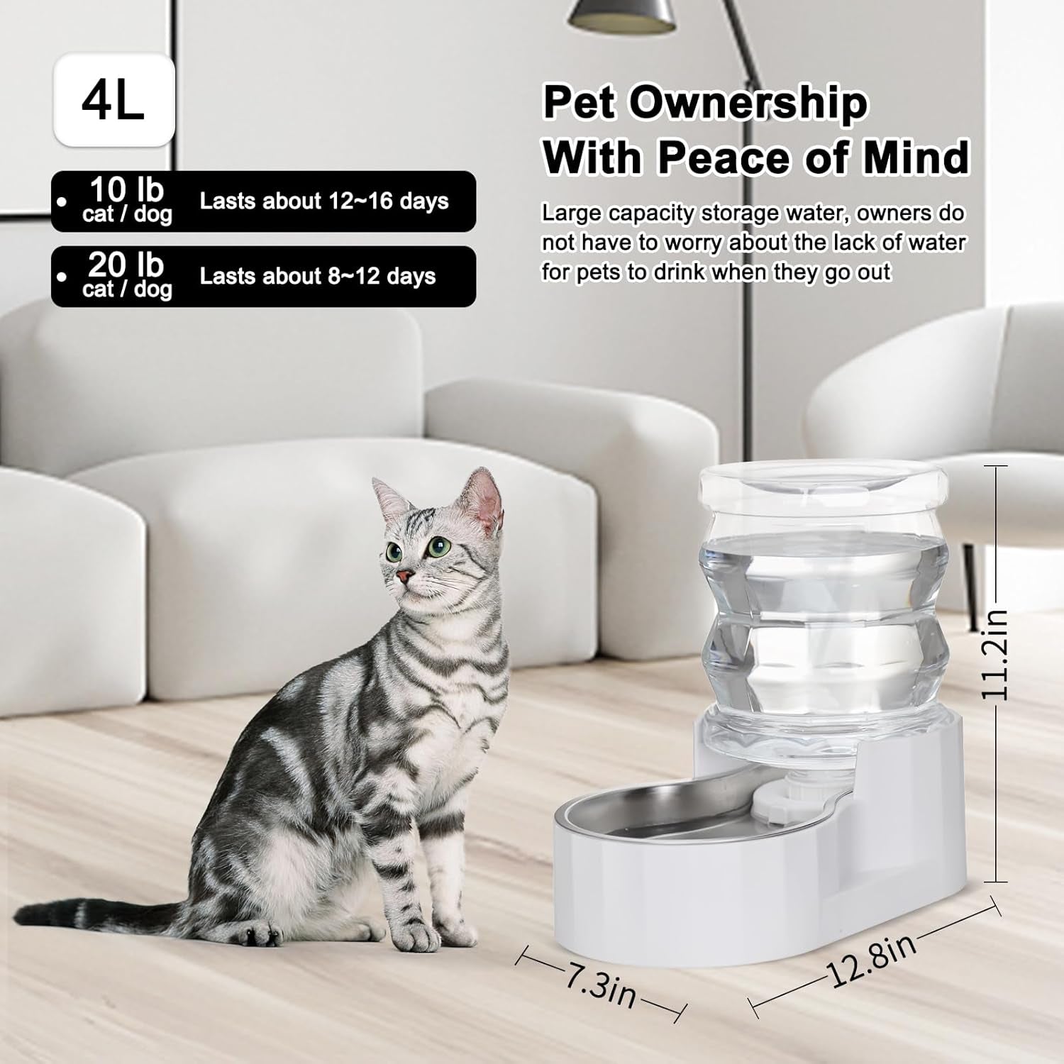 Pet Water Bowl Dispenser: 4L Automatic Stainless Steel Gravity Feeder - Large Capacity Ideal for Cats and Small Dogs - Indoor and Outdoor Hydration