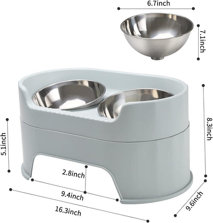 Raised Dog Bowls,Stainless Steel Dog Food Dish and Pet Water Bowls,Elevated Height Adjustable Double Bowl with Stand for Small Medium Dogs and Cats (New Green)