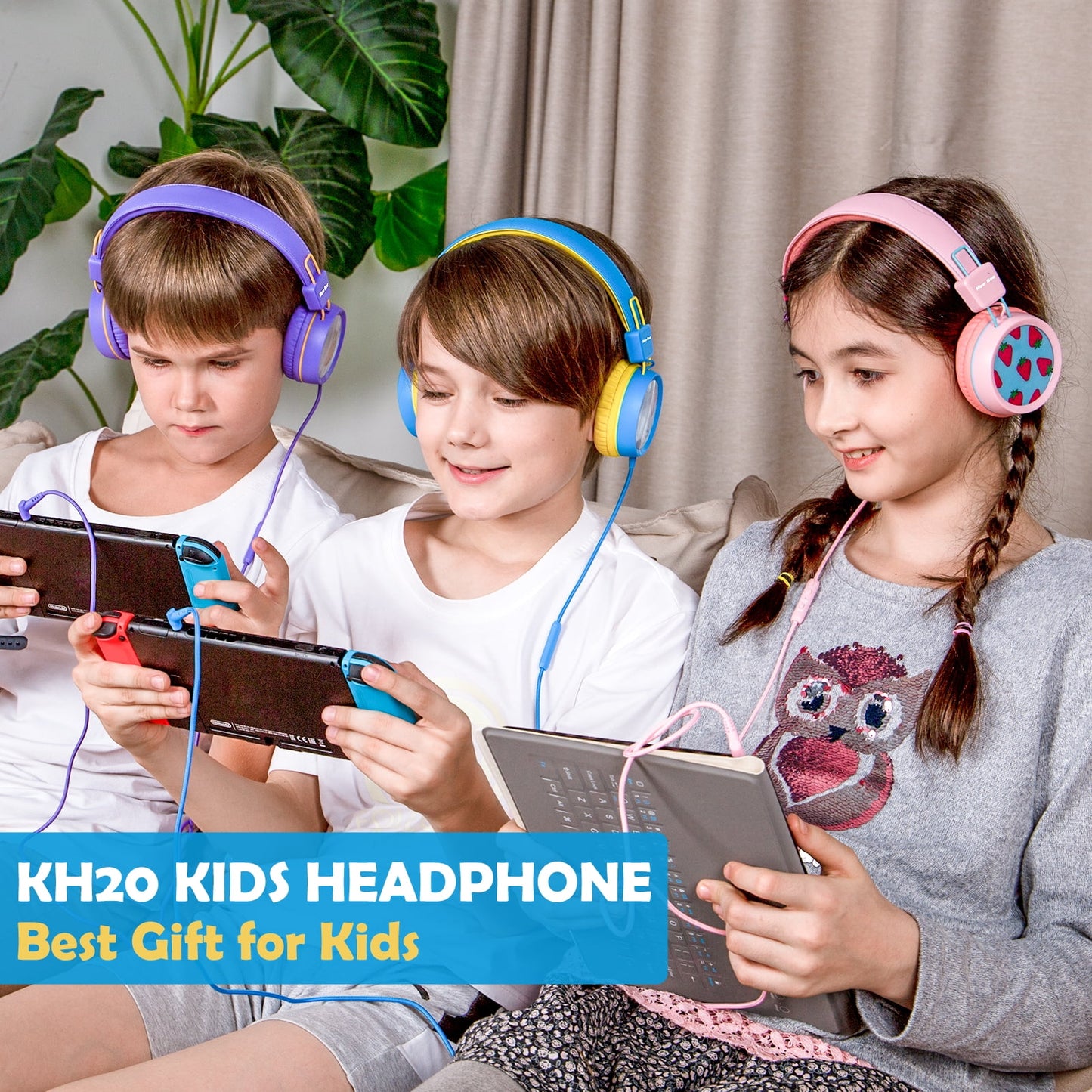 2PC Kids Headphones with Microphone, HD Stereo, Safe Volume Limit 85Db/94Db, Eco-Friendly, Foldable, Adjustable Headband, 3.5Mm Jack for School /Pc/Mac/Tablet (Pink&Blue)