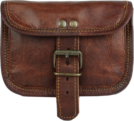 Leather Bum Bag Belt Pouch Purse Vintage Leisure Weekend Practical Party Festival Handmade Brown Small Unisex Messenger Bag for Workout Running Travelling Men Women